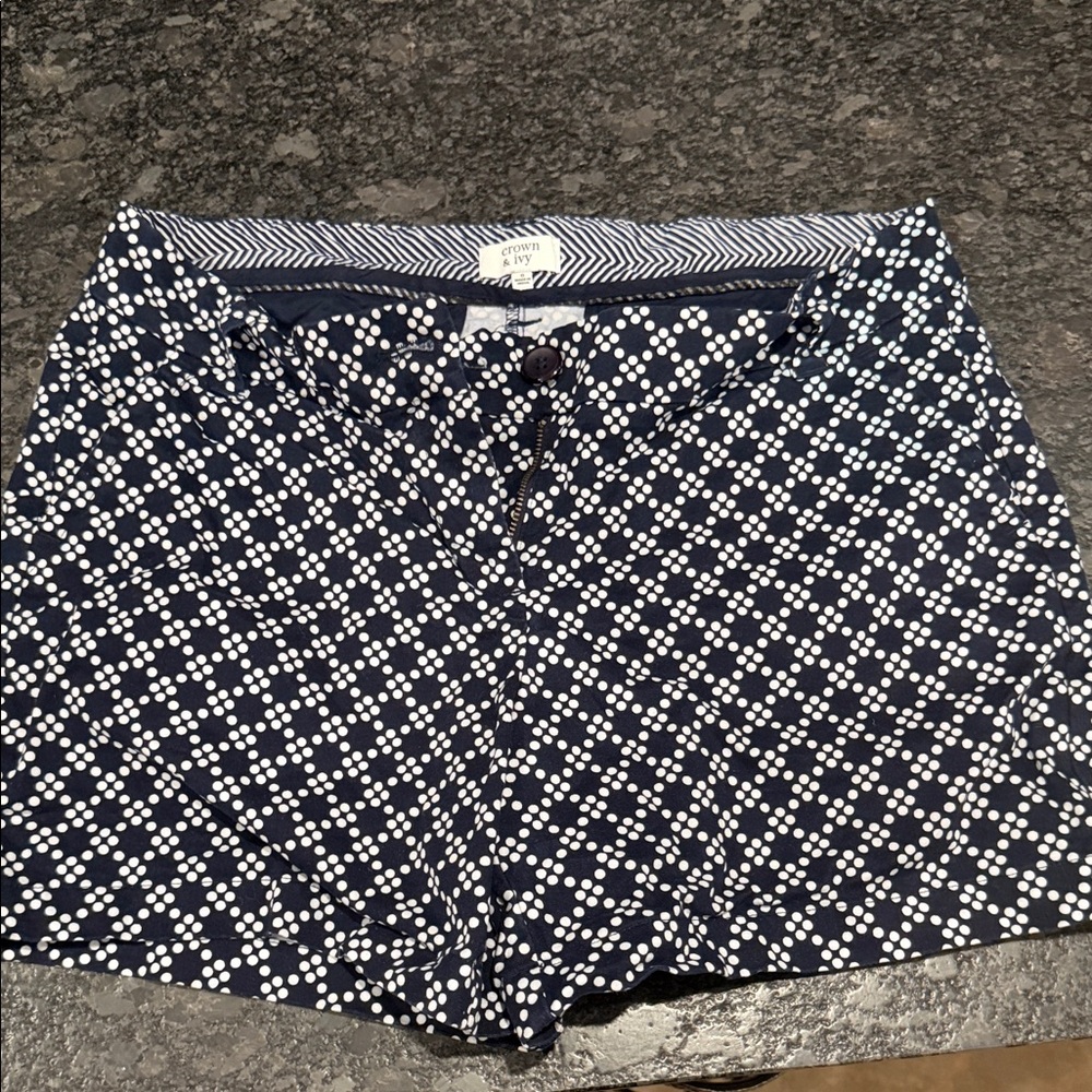Crown & Ivy Navy and White Polka Dot Women's Shorts